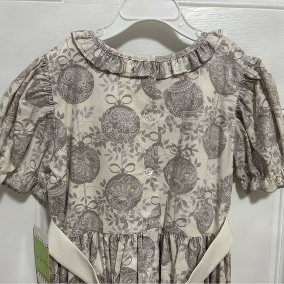 Le’ Za Me Girls Glisten Dress 6X Beige Taupe Holiday Bow Puff Sleeve NWT - Picture 7 of 8